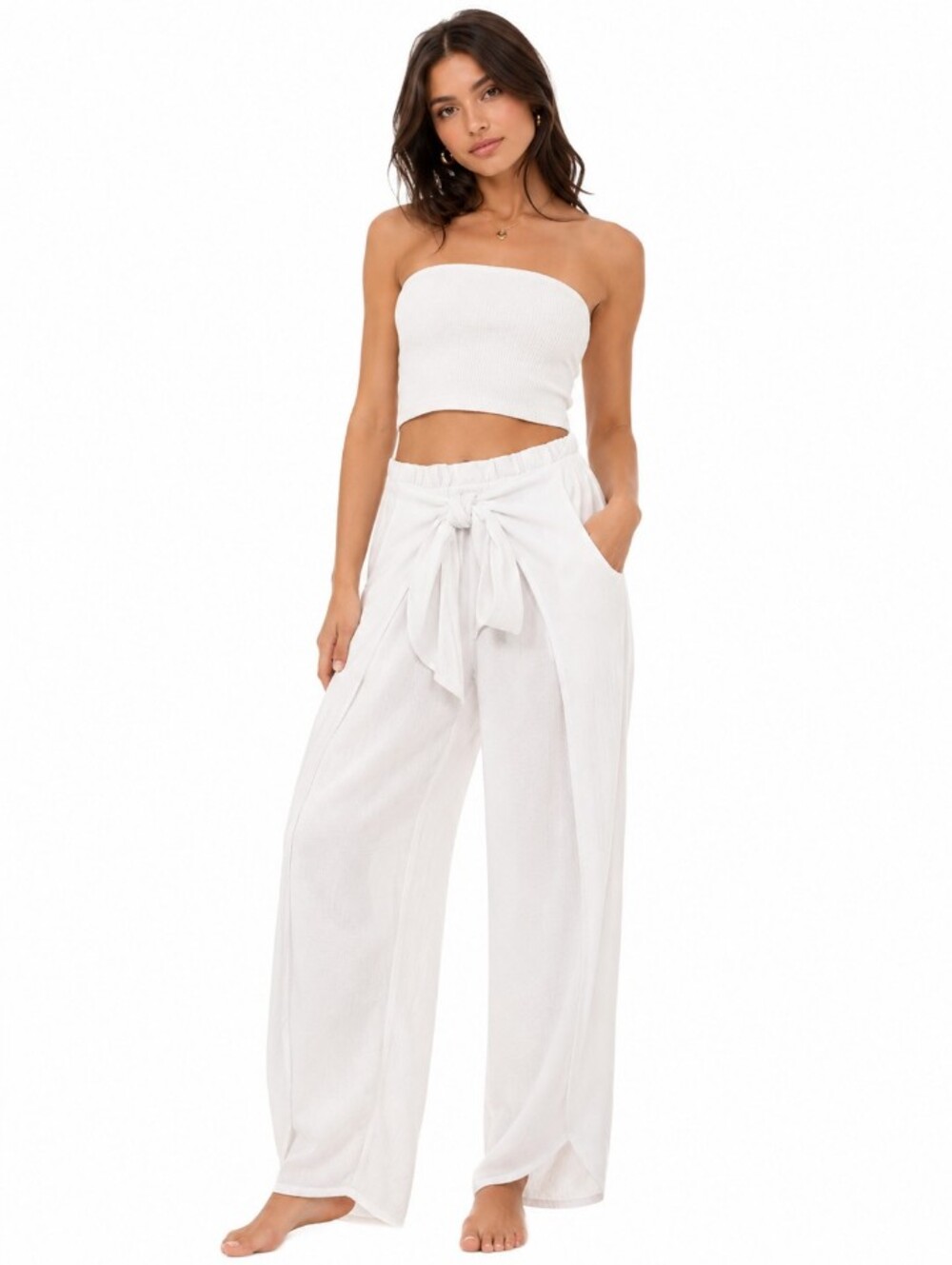 Serra White Tie-Waist Wide Leg Swim Harem Coverup Gauze Pants XL - Picture 2 of 11